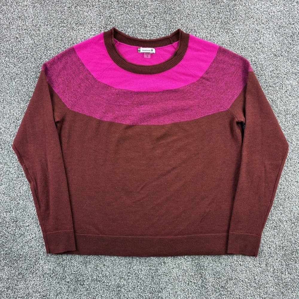 Smartwool Edgewood Colorblock Crew Sweater Women's S Brown Merino Blend SW016649